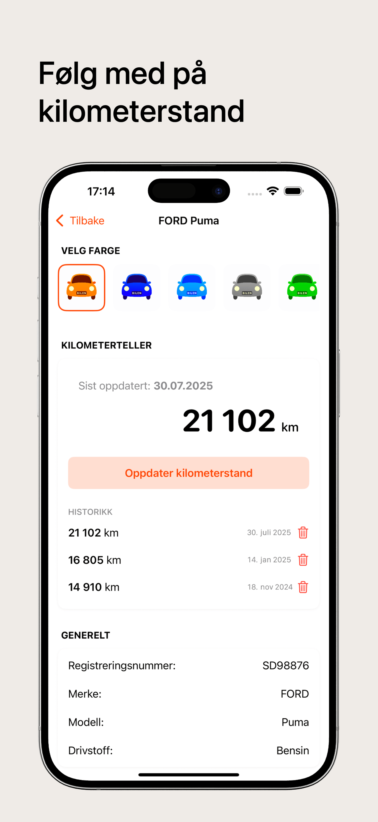 Følg med på kilometerstand